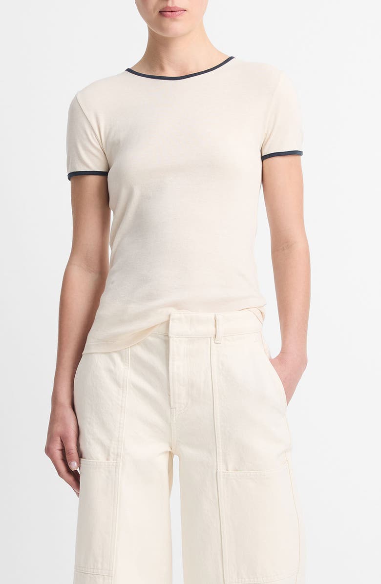 Vince Tipped Pima Cotton Crewneck T-Shirt, Main, color, Flaxen/ Deep Lake