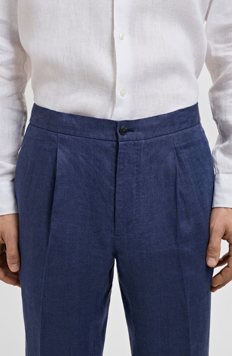 MANGO Slarerni Slim Fit Linen Pants, Alternate, color, Indigo Blue