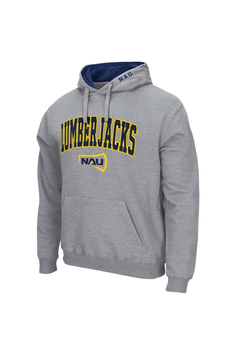 Men's Colosseum Heathered Gray Northern Arizona Lumberjacks Arch and Logo Pullover Hoodie, Alternate, color, Heather Gray
