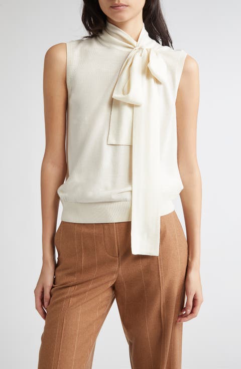Tie Neck Sleeveless Sweater