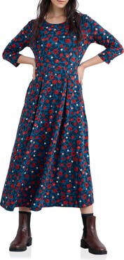 Seasalt Cornwall Veronica Print Stretch Organic Cotton Jersey Midi Dress