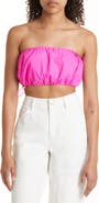 STAUD Gigi Crop Strapless Drawstring Detail Recycled Nylon Top