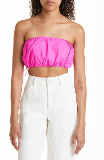 STAUD Gigi Crop Strapless Drawstring Detail Recycled Nylon Top