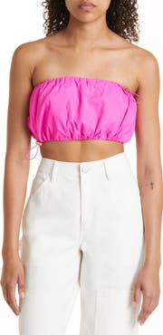 STAUD Gigi Crop Strapless Drawstring Detail Recycled Nylon Top