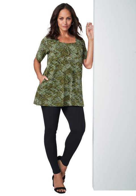 Stretch Cotton Square Neck Tunic (Plus)