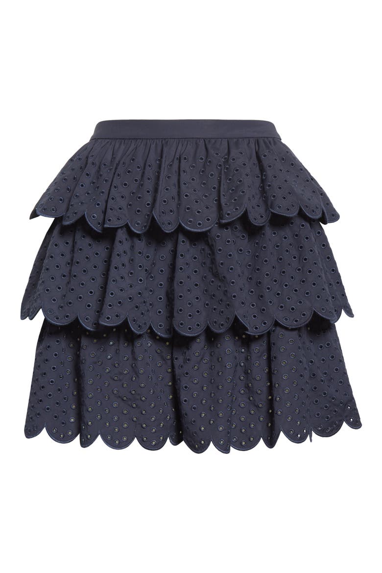Scallop Tiered Cotton Blend Eyelet Skirt, Alternate, color, NAVY