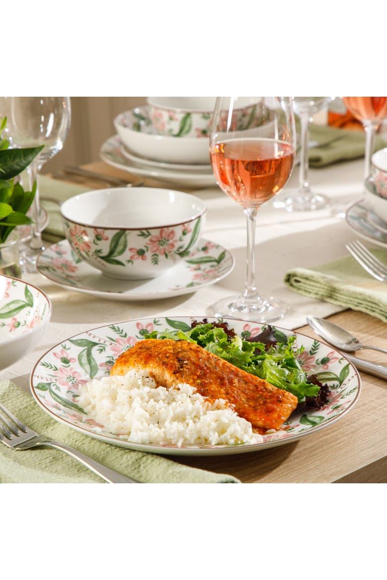 16 Piece Decorated Ceramic Dinnerware Set, Alternate, color, Pink/Green