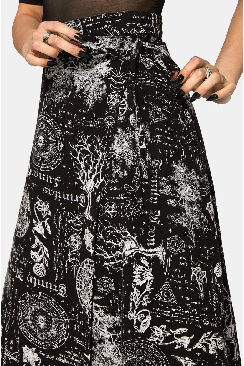 Trinity Moon Print Wrap Midi Skirt, Alternate, color, Black