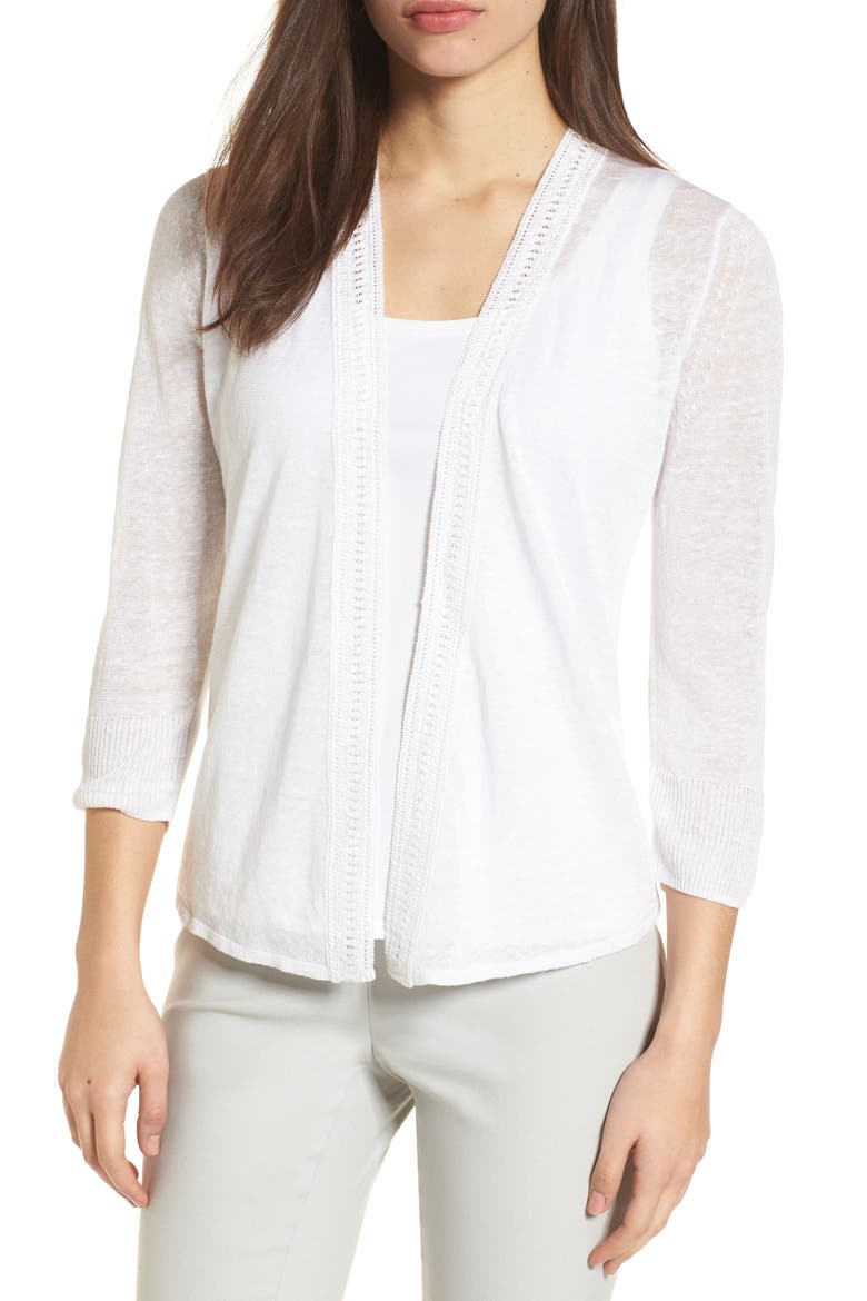 Crochet Trim Cardigan, Main, color, PAPER WHITE