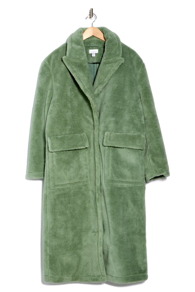 Faux Fur Longline Coat, Alternate, color, LIGHT GREEN