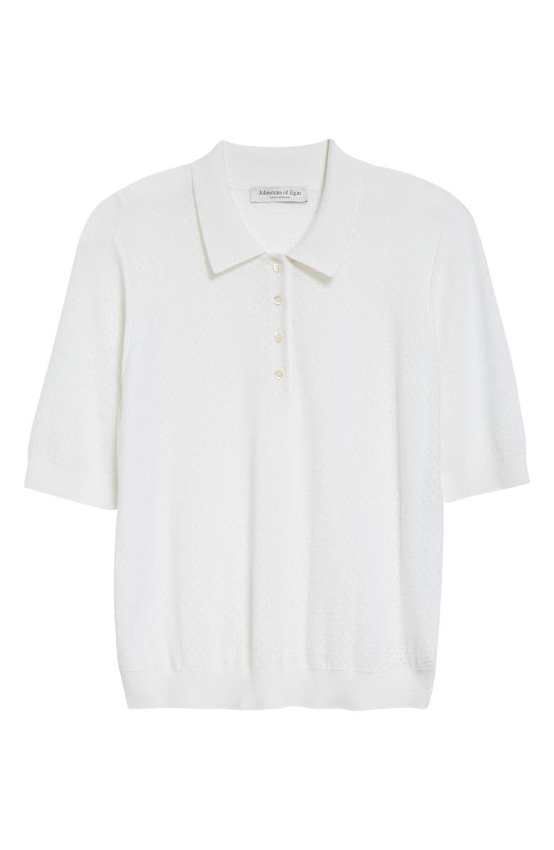 Johnstons of Elgin Supertine Merino Wool Mesh Polo Sweater, Alternate, color, White