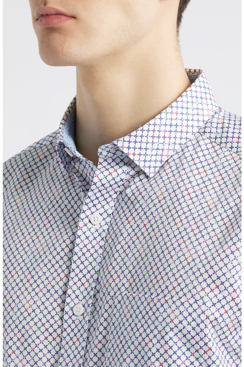 Cross Link Print Button-Up Shirt, Alternate, color, WHITE MULTI