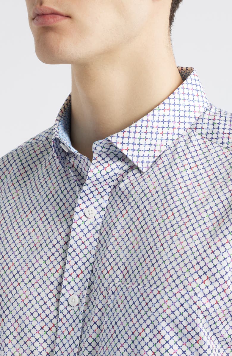 Johnston & Murphy Cross Link Print Button-Up Shirt, Alternate, color, White Multi