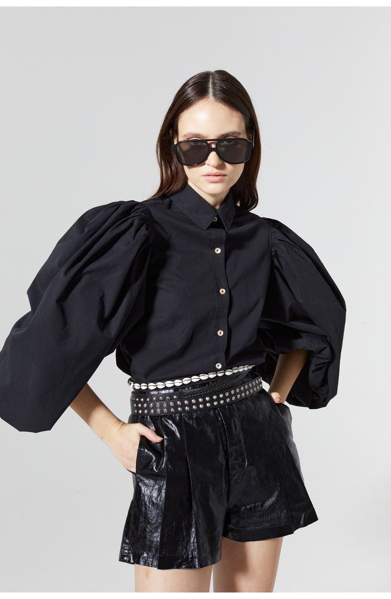 LANHTROPY Frida Metallic Linen Shorts, Alternate, color, Metallic Black