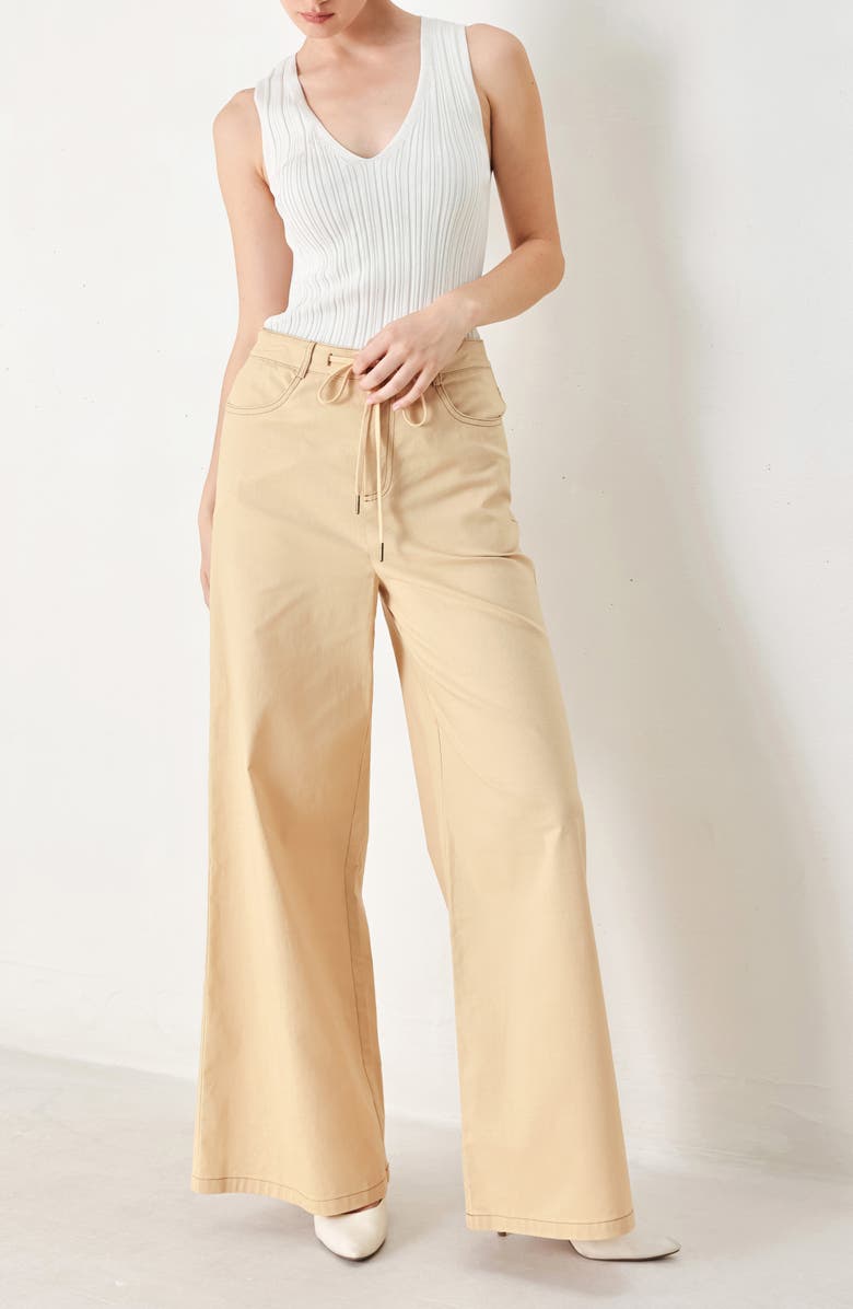 FREEMARKET Wide Leg Stretch Cotton Pants, Alternate, color, Khaki