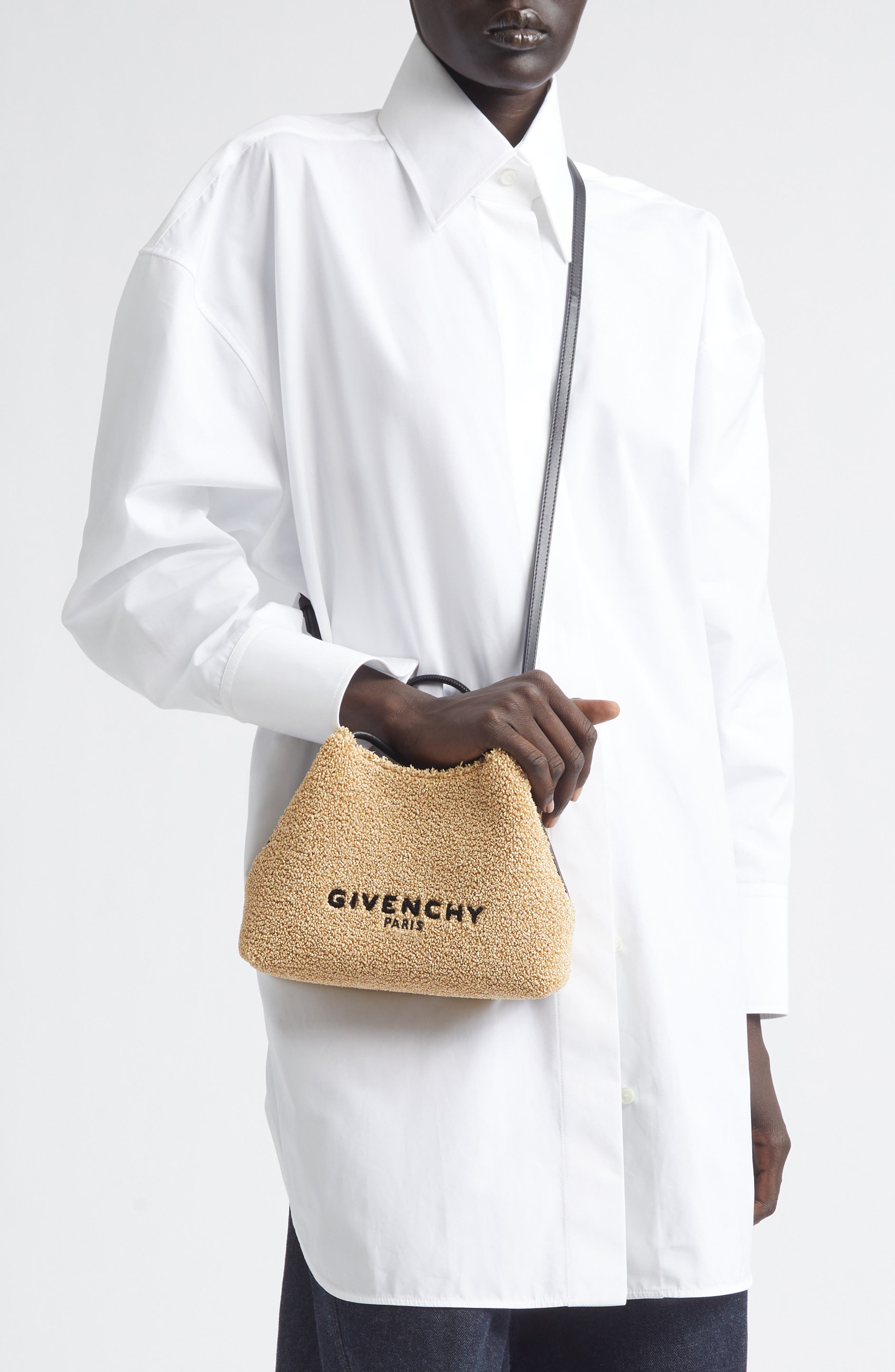 Givenchy Nano Facet Straw & Leather Top Handle Bag, Alternate, color, Natural