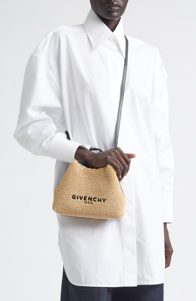 Givenchy Nano Facet Straw & Leather Top Handle Bag, Alternate, color, Natural