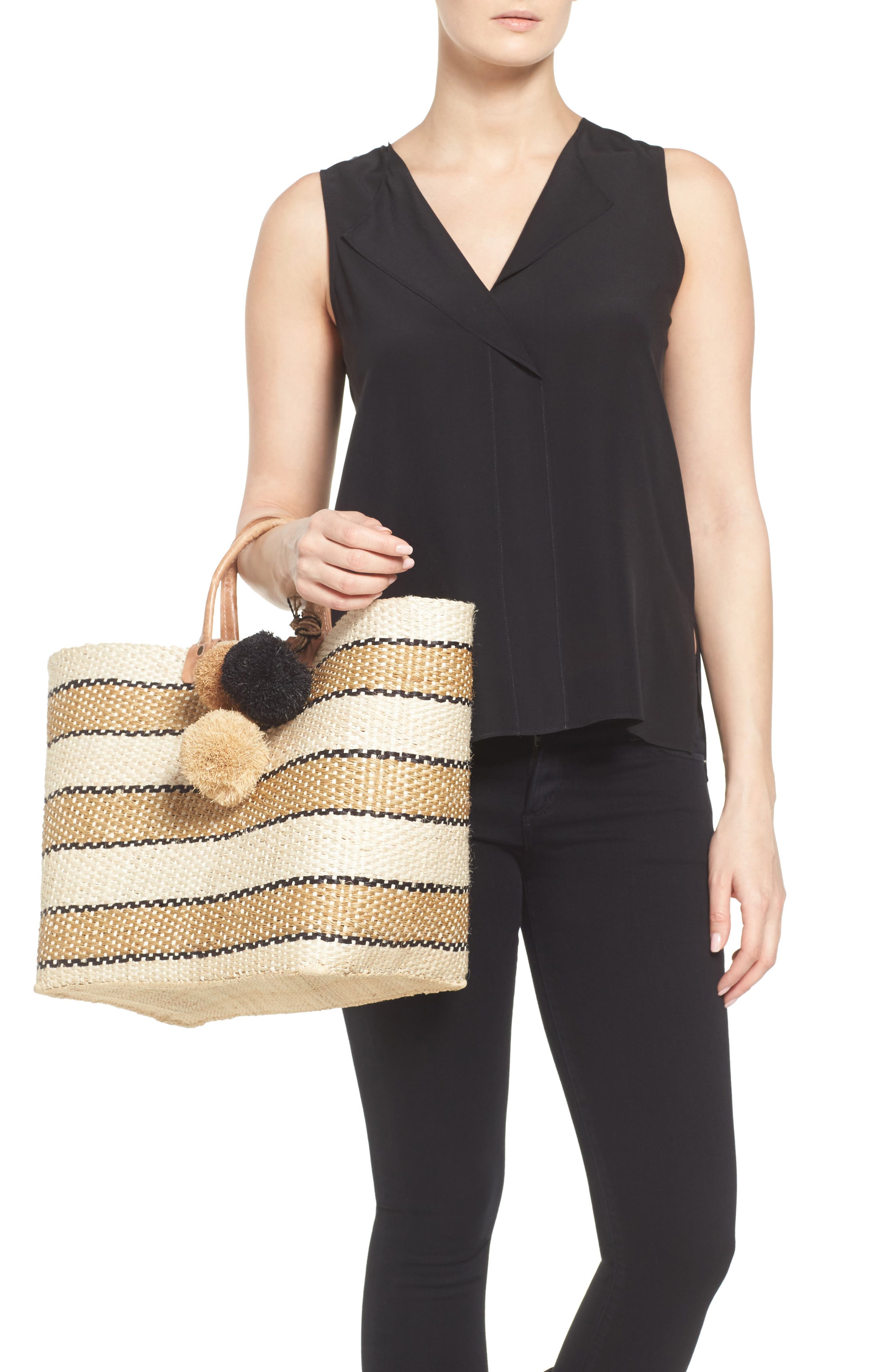 Mar y Sol 'Capri' Woven Tote with Pom Charms, Alternate, color, 