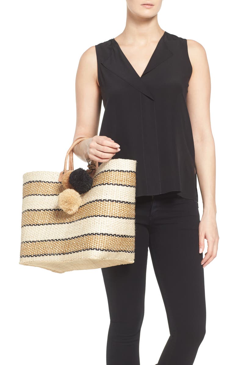 Mar y Sol 'Capri' Woven Tote with Pom Charms, Alternate, color,
