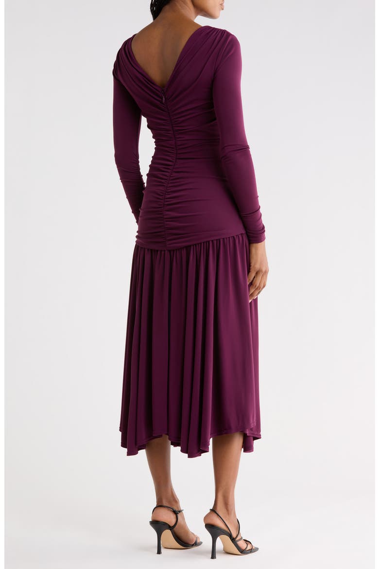 Evedene Ruched Long Sleeve Midi Dress, Alternate, color, DEEP PLUM