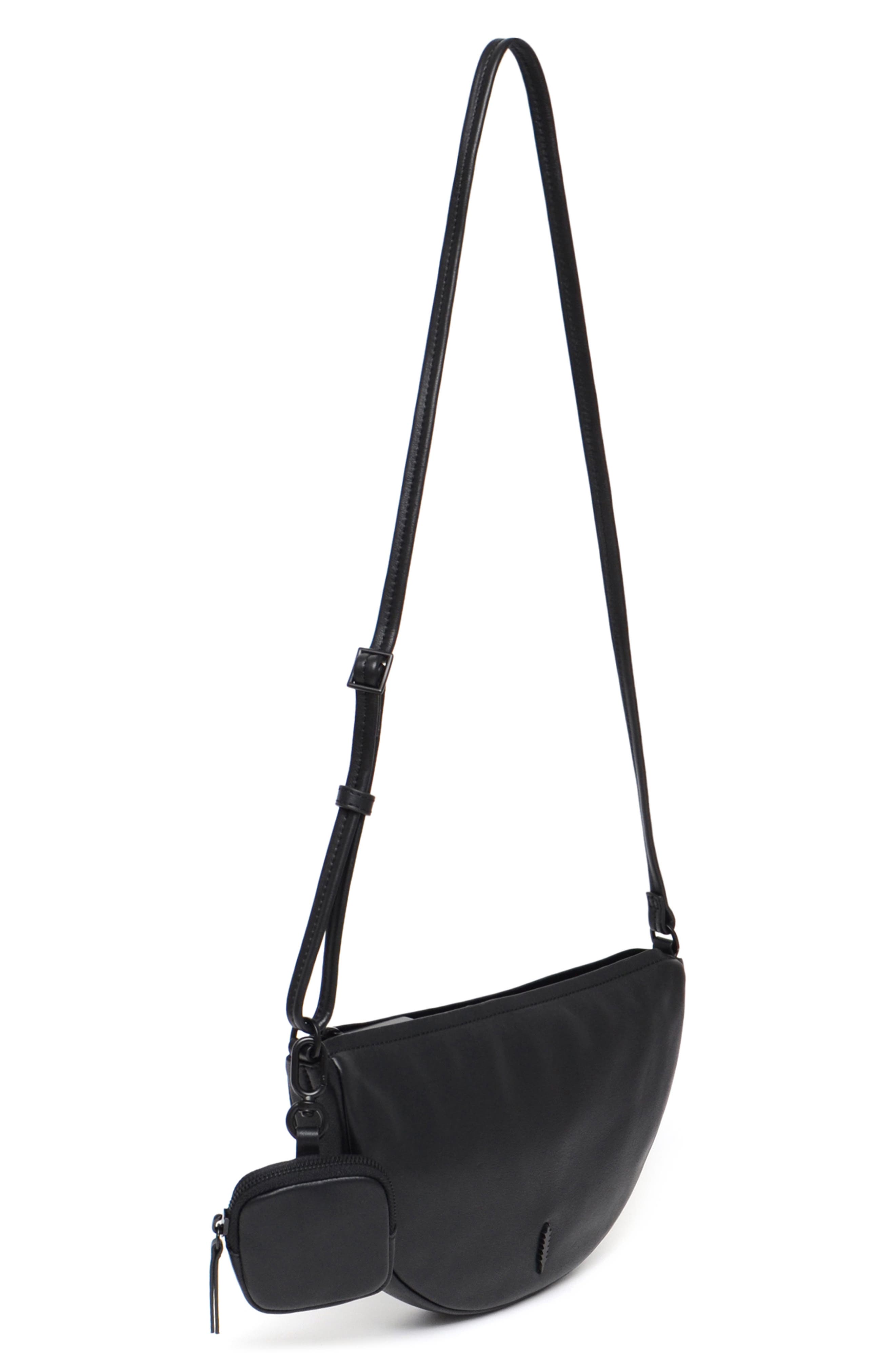 Thacker Liz Crescent Nappa Leather Crossbody Bag, Alternate, color, Black