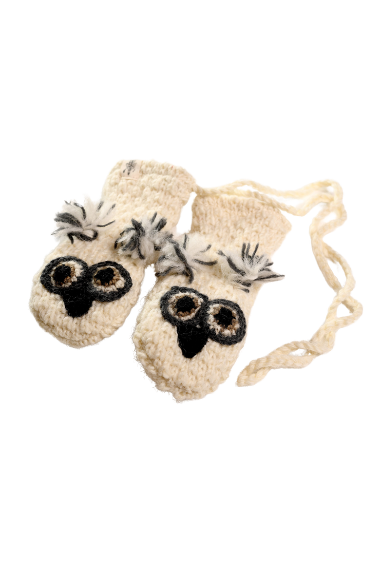 Crochet Owl Mittens, Main, color, White combo