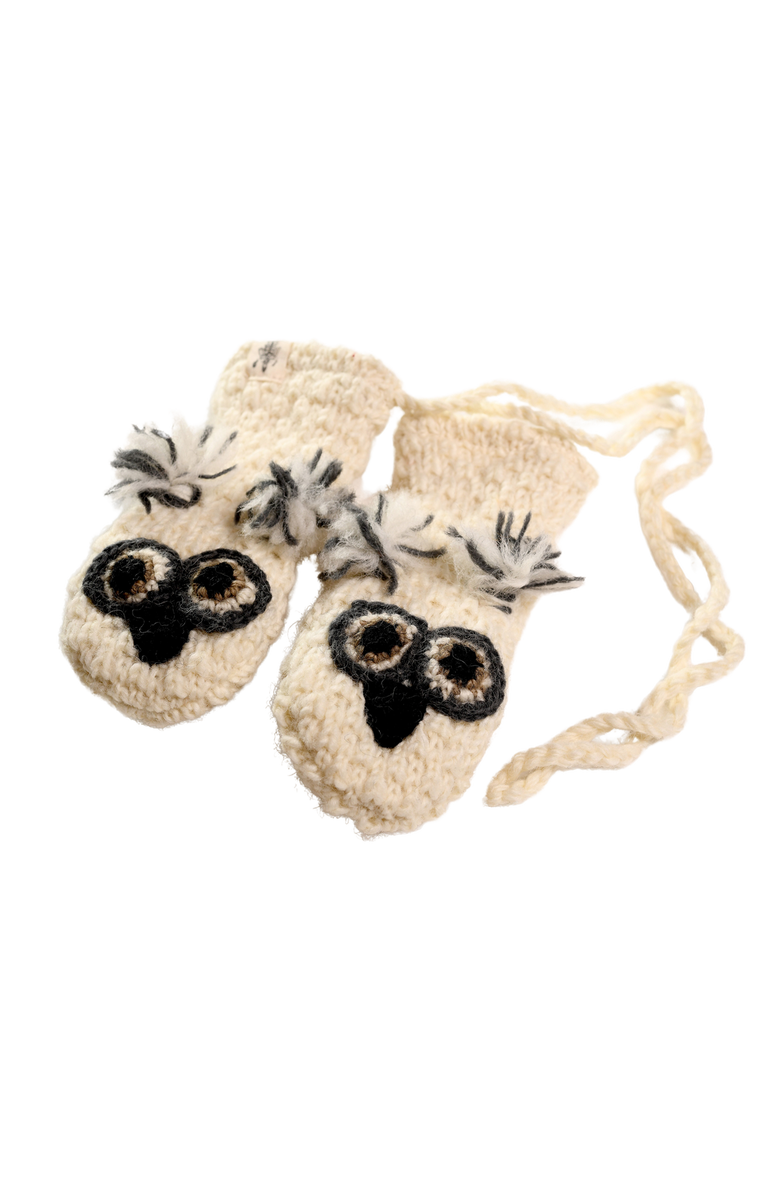 Nirvanna Designs Crochet Owl Mittens, Main, color, White Combo