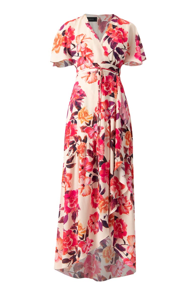 Crossed V-Neck Wrap  Floral Maxi Dress, Alternate, color, Ivory