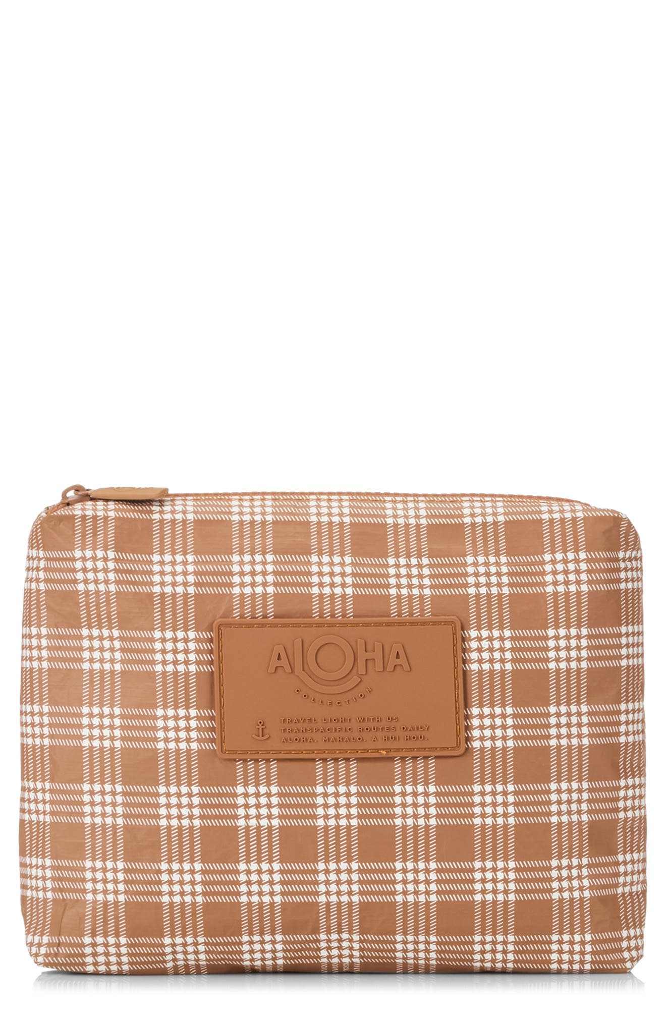 Aloha Collection Small Palaka Water Resistant Tyvek<sup>®</sup> Zip Pouch, Main, color, Toffee