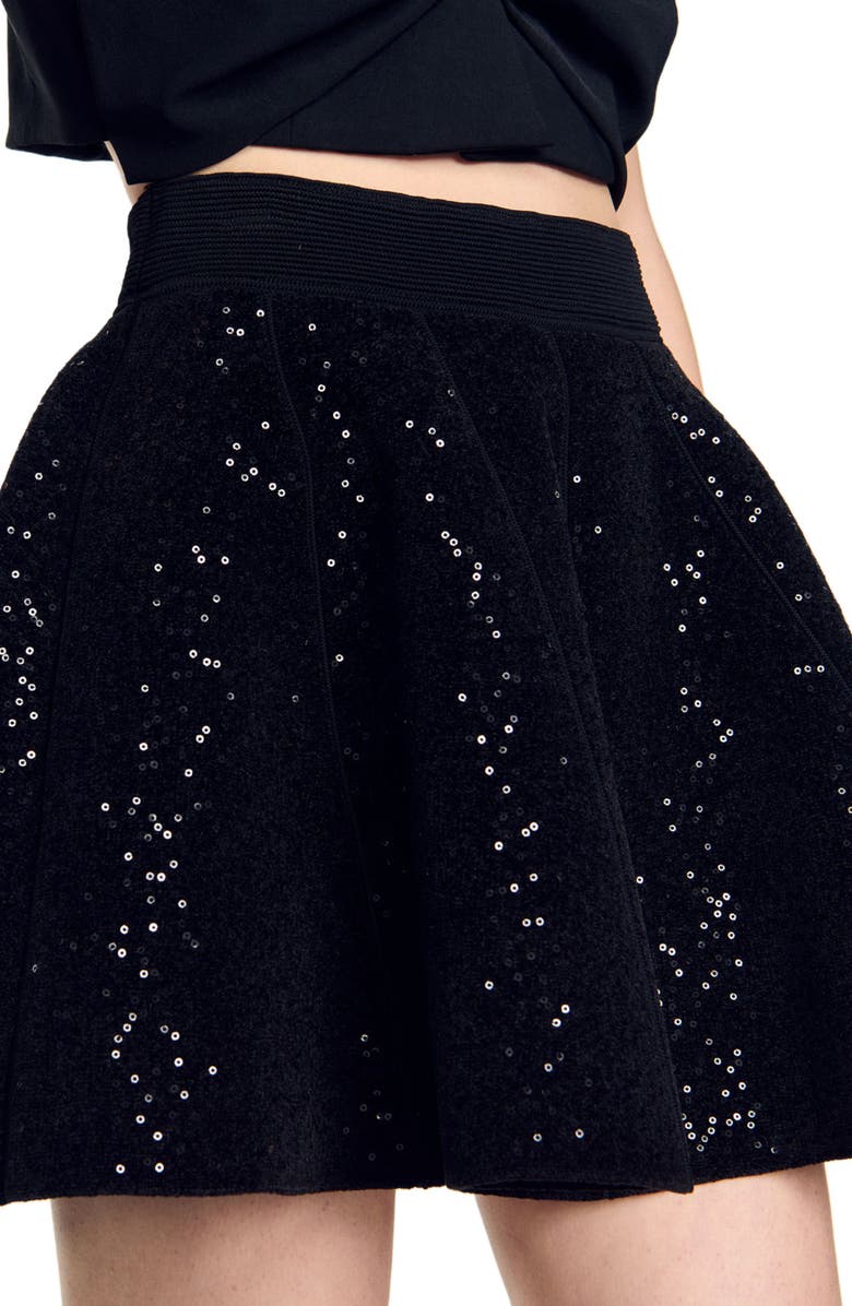 SANDRO Short sequinned skater skirt, Alternate, color, 