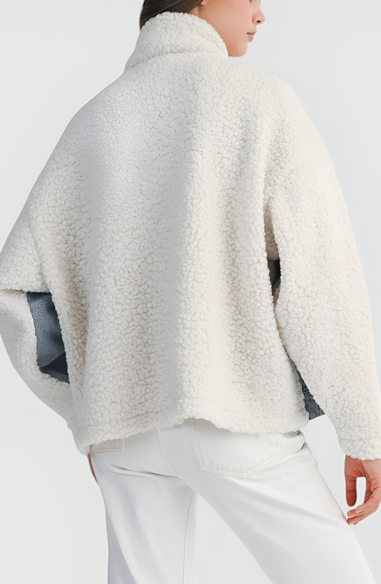 Modenaire Denim Jacket with Faux Shearling Collar and Contrast Trim, Alternate, color, 