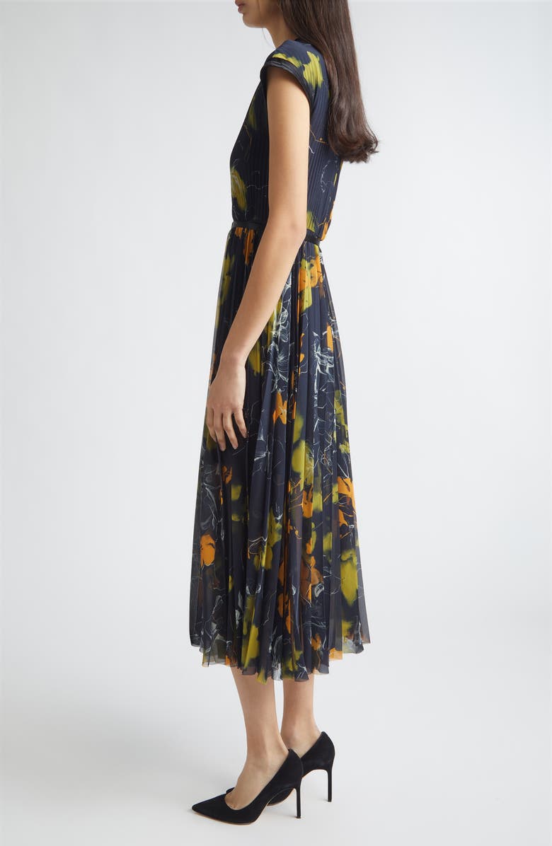 Jason Wu Collection Shadow Floral Print Pleated Georgette Midi Dress, Alternate, color, Ultra Navy