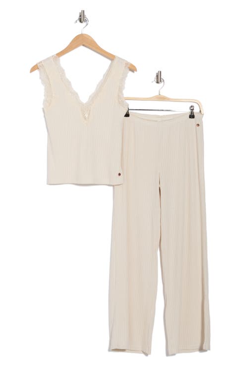 Lace Trim Ribbed Tank & Pants Pajamas