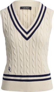 Lauren Ralph Lauren Nalrun Cable Stitch Cotton Cricket Sweater Vest