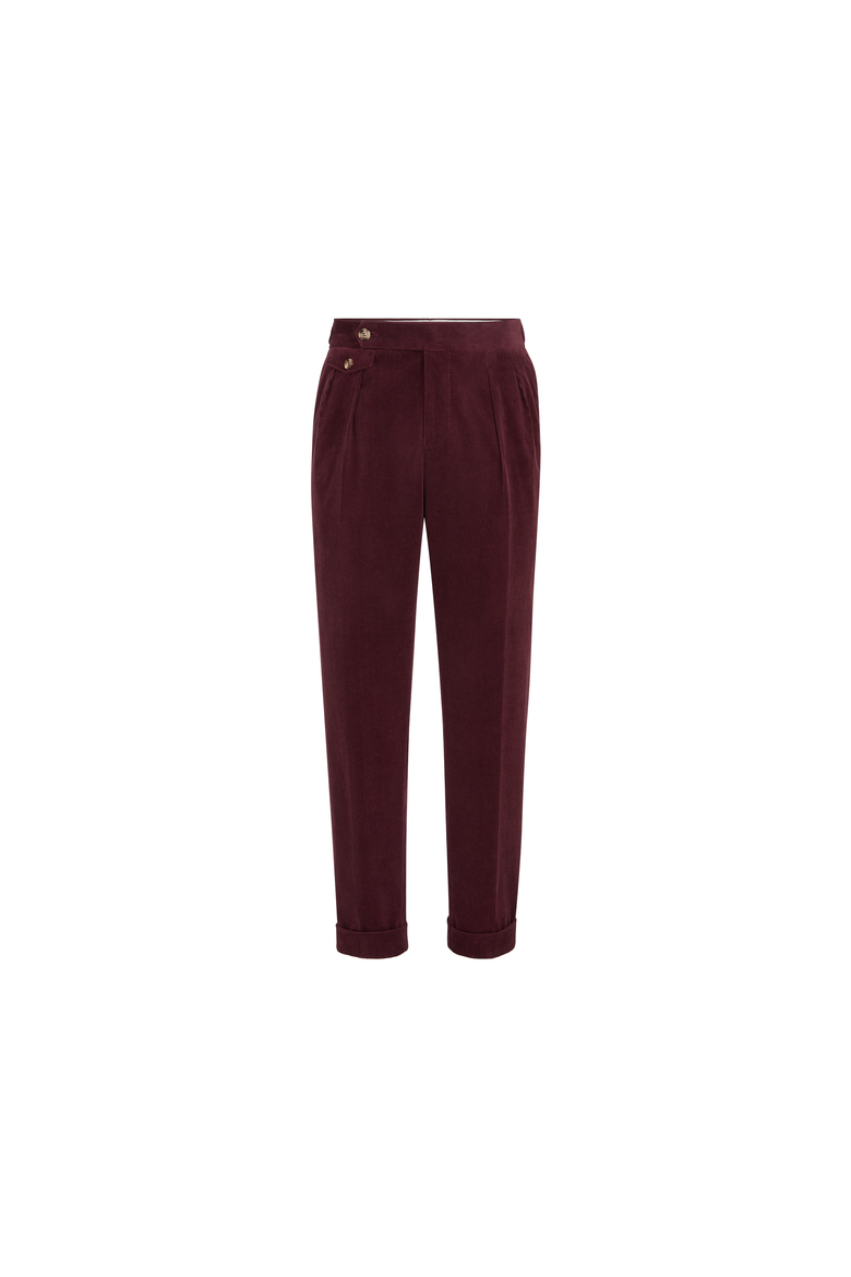 Comfort Cotton And Cashmere Corduroy Trousers With Double Pleats And Waist Tabs, Alternate, color, Burgundy