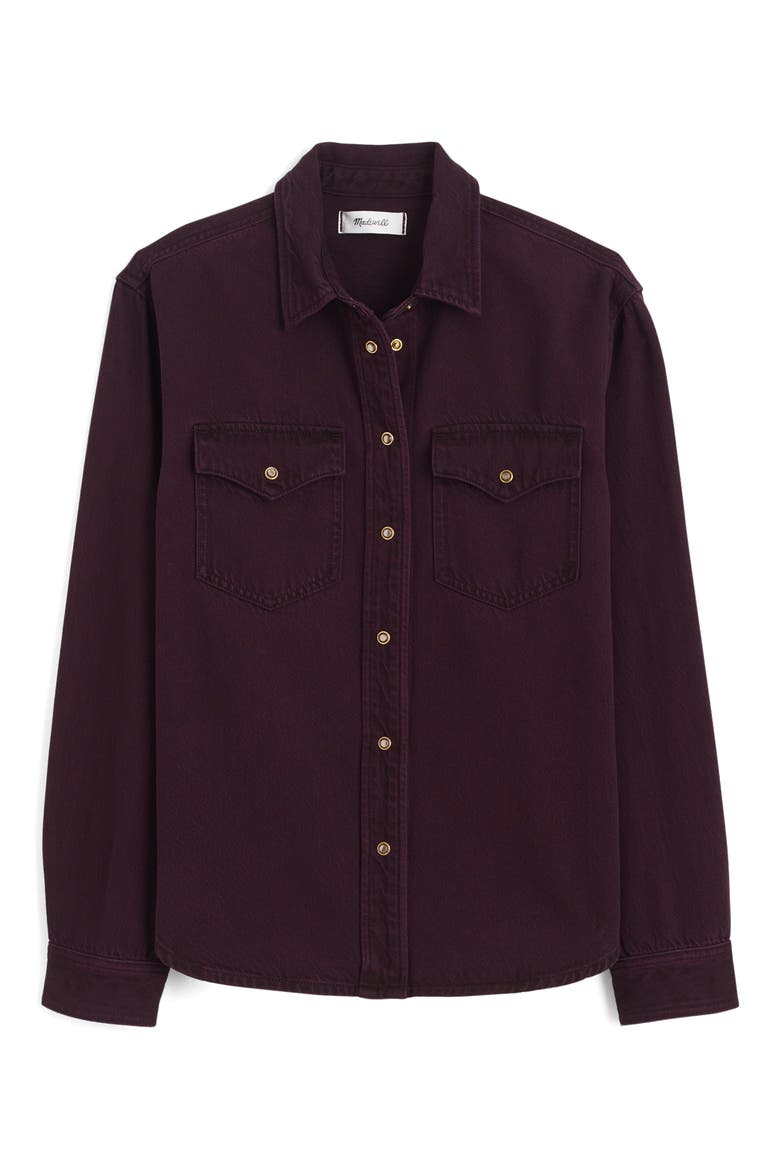 Airy Oversize Denim Snap-Up Shirt, Alternate, color, DARK BURGUNDY