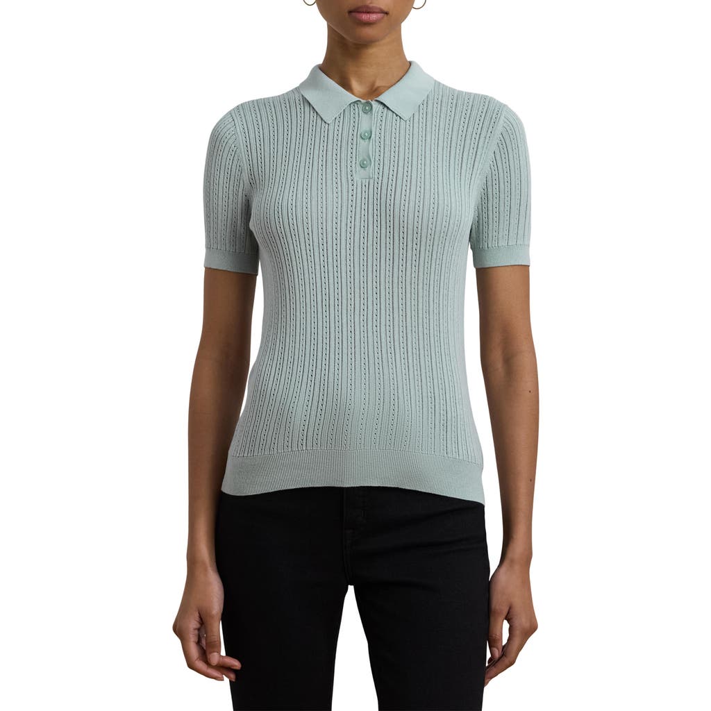 Ralph Lauren Women's Pointelle-knit Cotton-blend Polo Sweater In Aqua Pearl