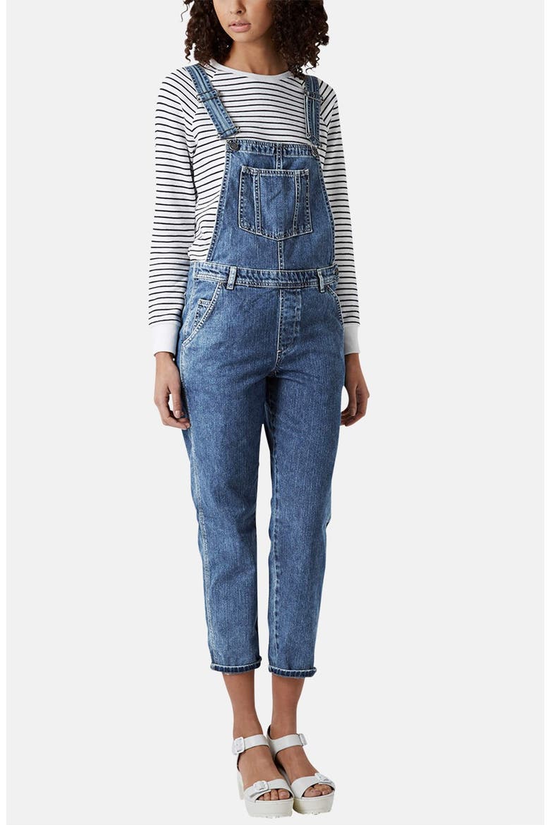 Moto Crop Denim Overalls, Main, color, MID STONE