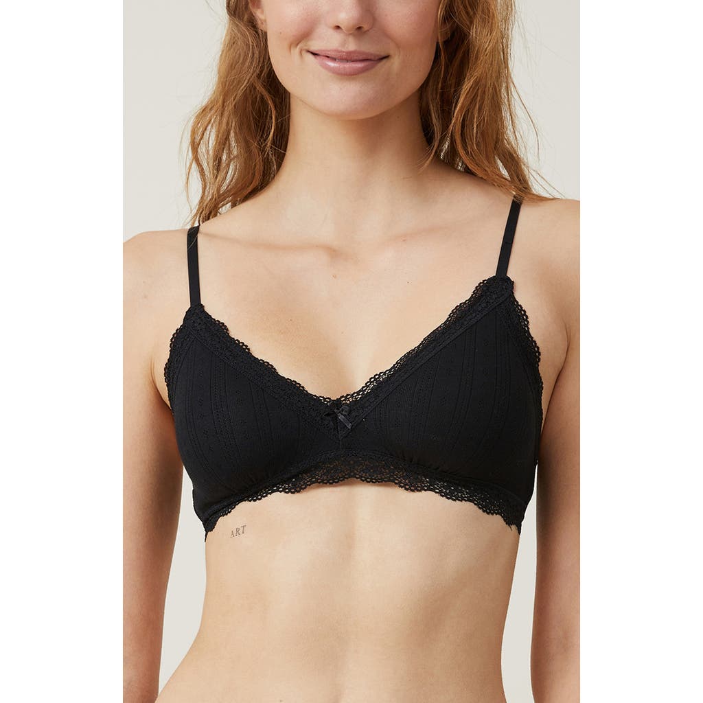 Shop Cotton On Body Organic Cotton Lace Triangle Padded Bralette In Black