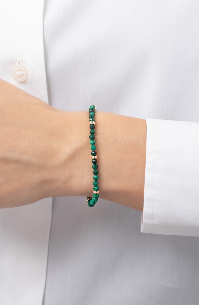 Zoe Lev Malachite & 14K Gold Stretch Beaded Bracelet, Alternate, color, Malachite