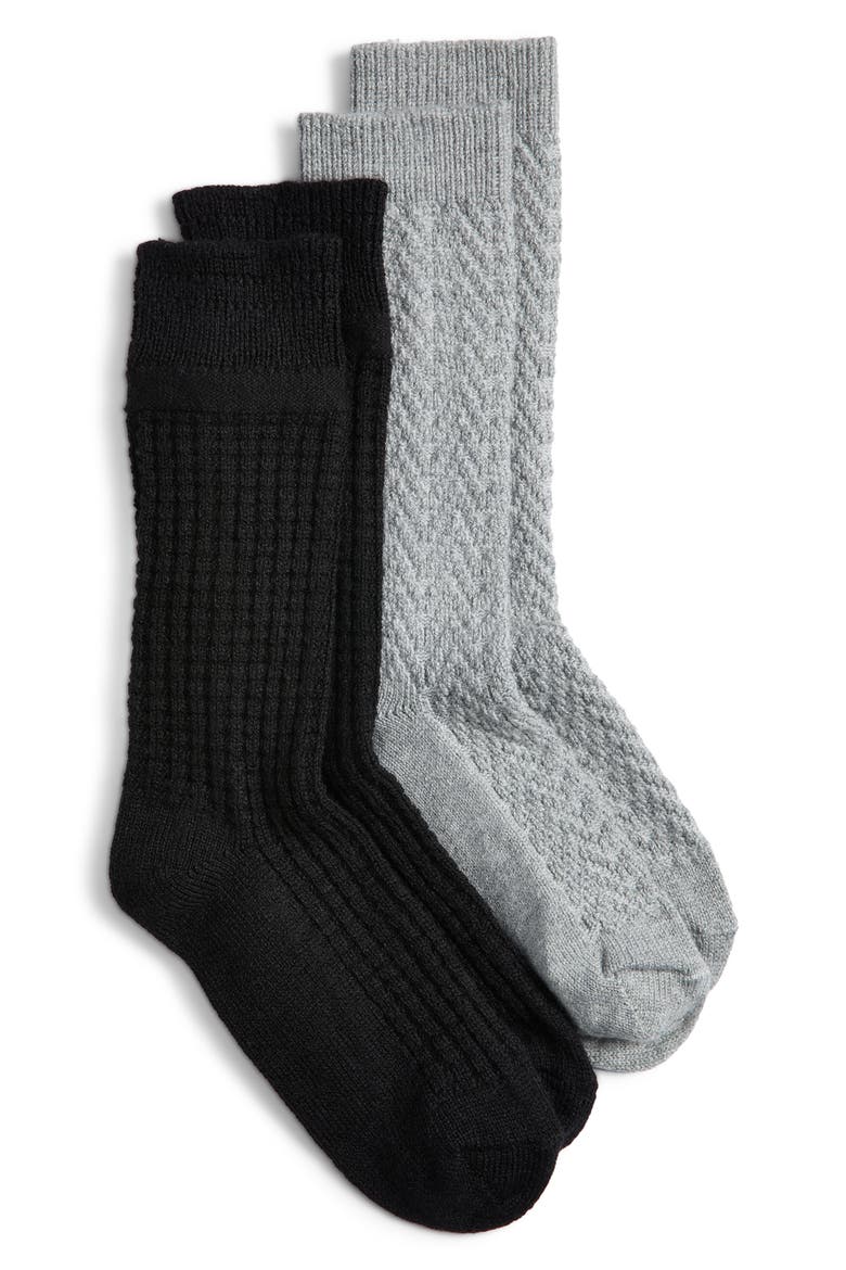 Assorted 2-Pack Textured Crew Socks, Main, color, BLACK / GREY PACK