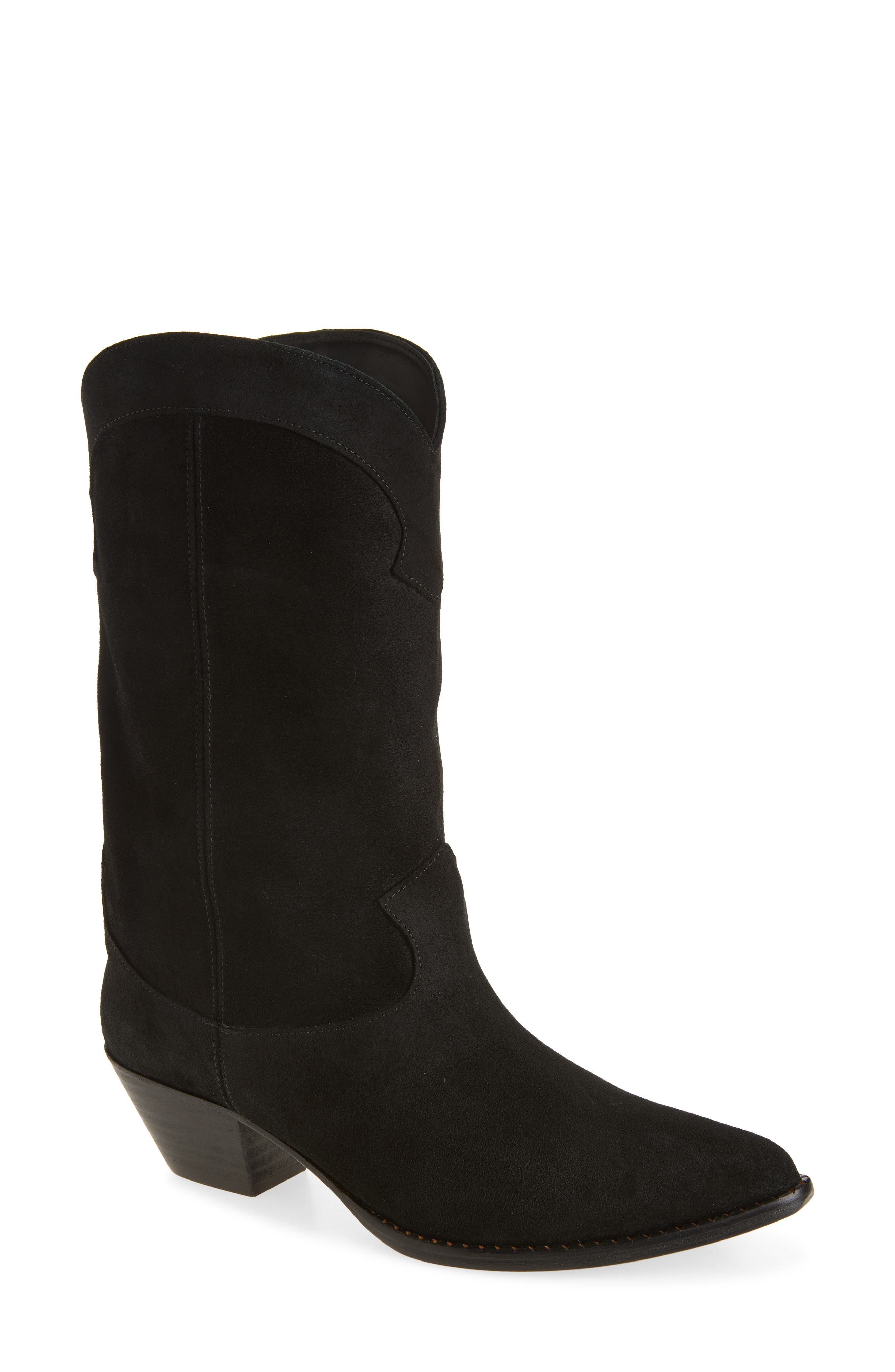 Loretta Western Leather Boot, Main, color, BLACK