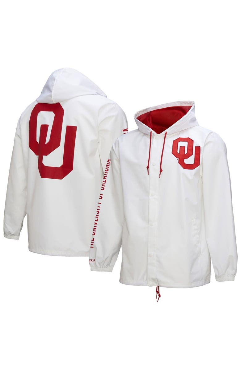 Mitchell & Ness Men's Mitchell & Ness  White Oklahoma Sooners Coaches Full-Snap Hoodie Jacket, Main, color, 