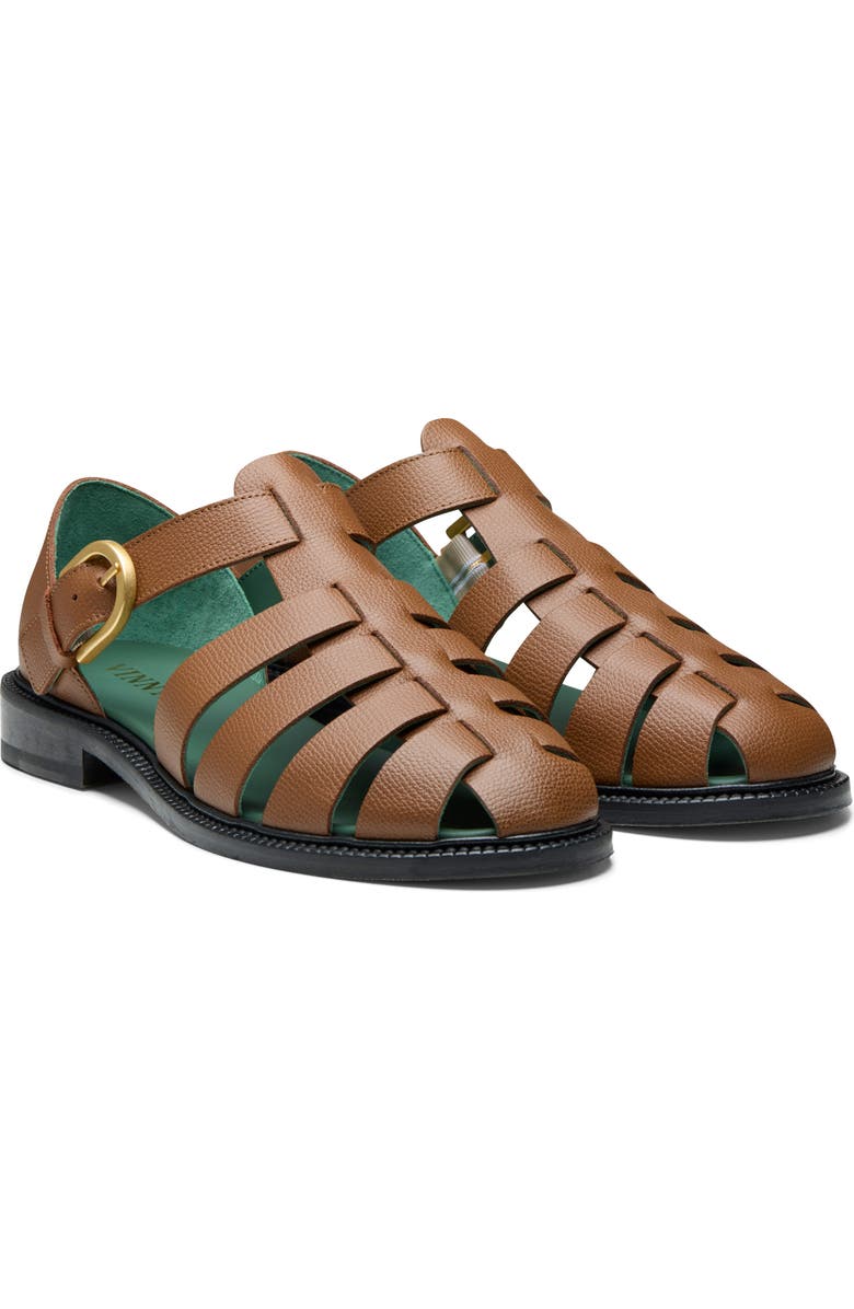 VINNY'S Fisherman Sandal, Main, color, Cognac Grain Leather