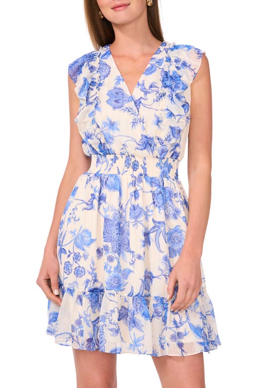 HALOGENR HALOGEN(R) METALLIC FLORAL PRINT SLEEVELESS RUFFLE DRESS