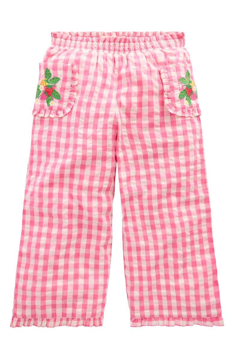 Mini Boden Kids' Gingham Frill Cotton Seersucker Pants, Main, color,