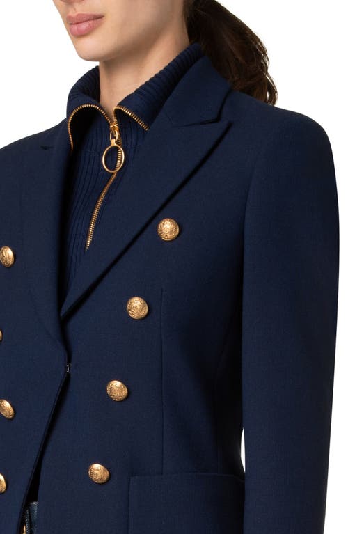 Akris Punto Double-breasted Illusion Canvas Crepe Blazer In Navy