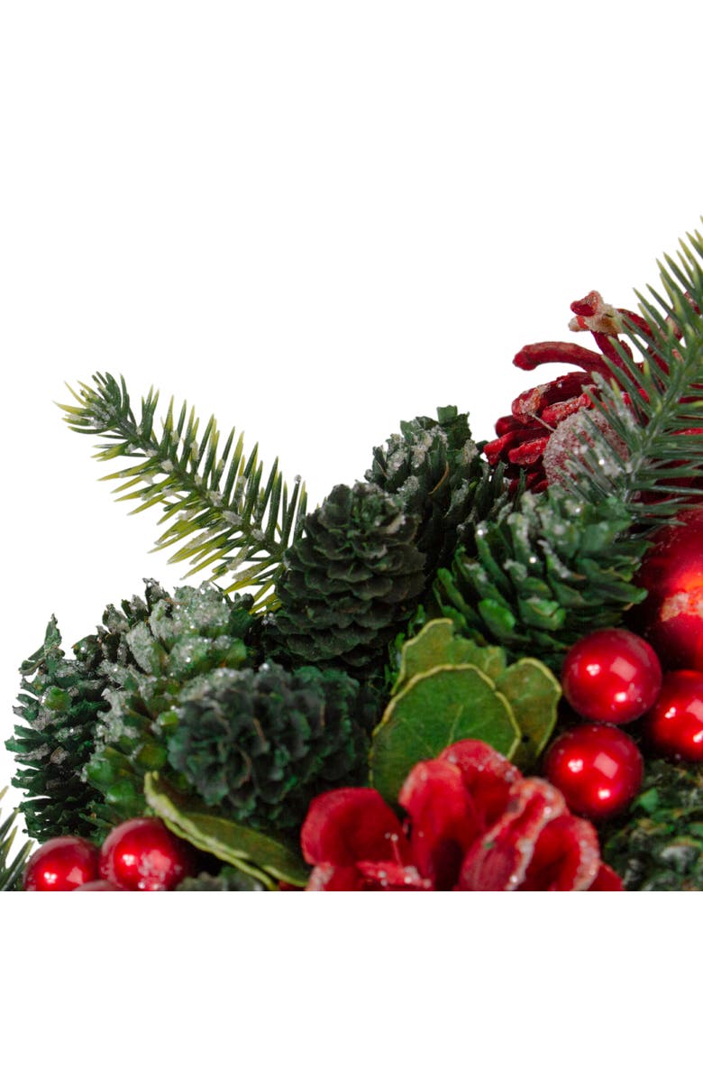 Northlight Red Pine Cones and Ornaments Christmas Wreath, 13" - Unlit, Alternate, color, Green