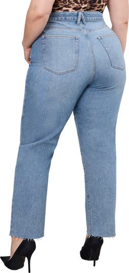 Good American Good Boy Raw Hem High Waist Ankle Straight Leg
