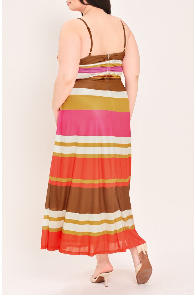 Striped Mesh Midi Dress, Alternate, color, BROWN/ PINK